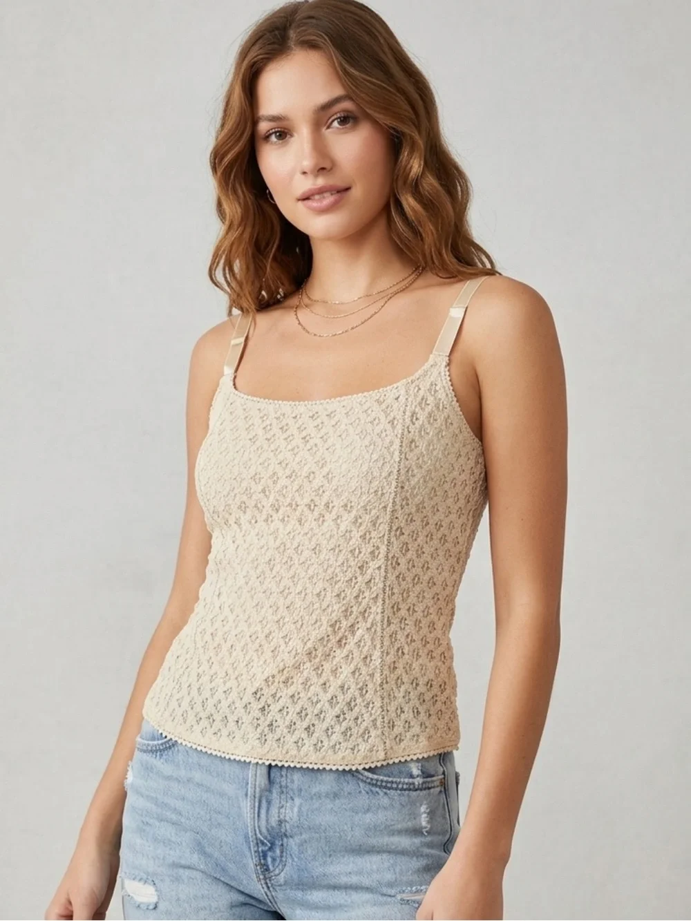 Free People Vintage Y2K Cream Sheer Lace Tank Top Size M